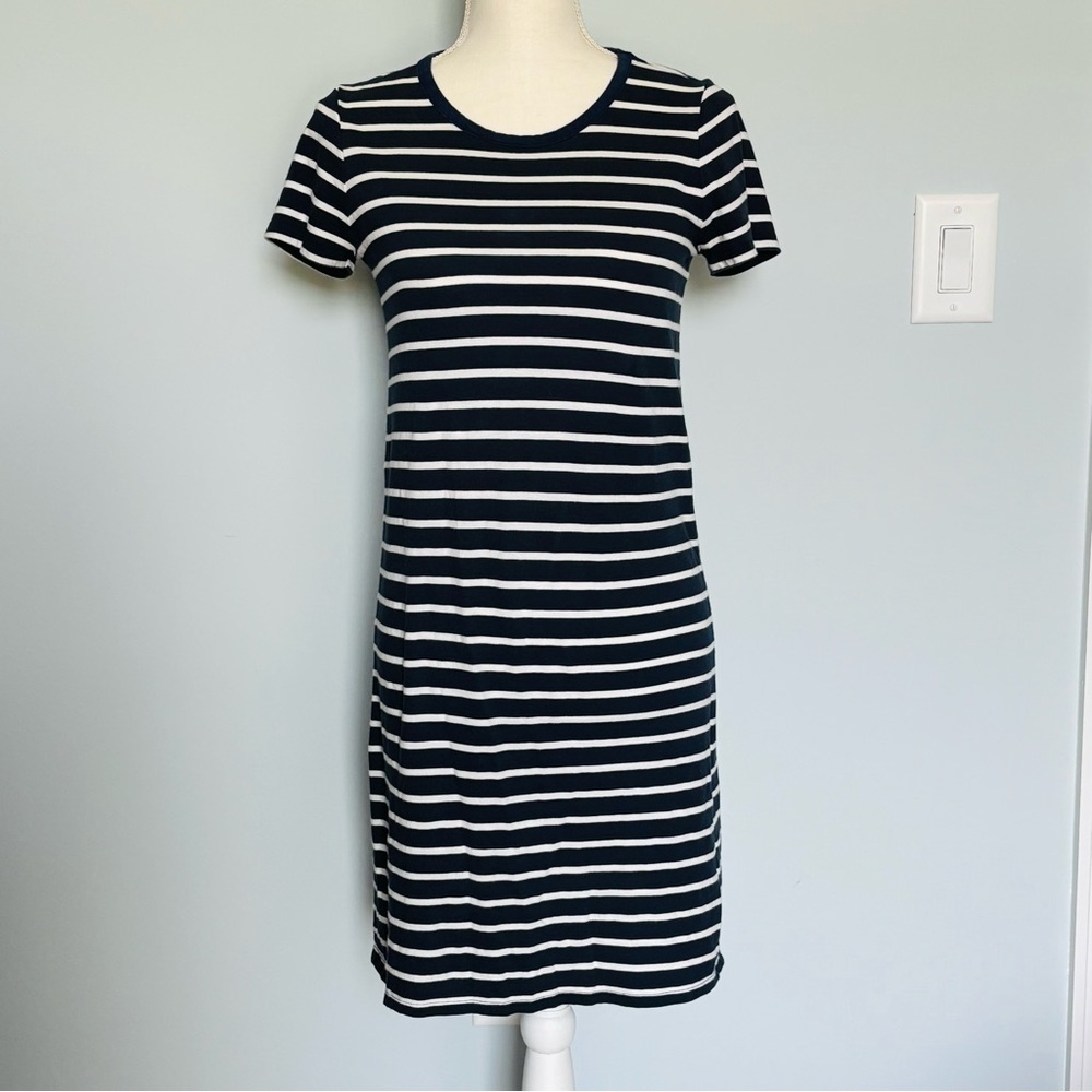 J Crew Short Sleeve Striped T-Shirt Dress 100% Cotton Navy White XS
